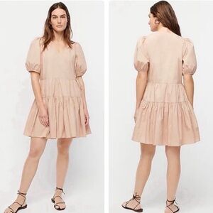 J. Crew Petite Puff-sleeve Cotton Poplin Wrap Dress Tan Size XSP AY844